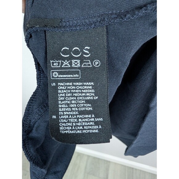 COS Dress Womens Medium Navy Blue Plaid Puff Sleeve Midi - Picture 9 of 12